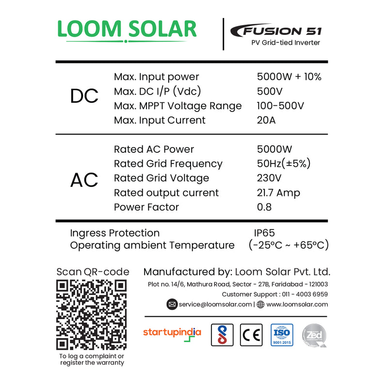 Fusion 5 kW, 1 ø on grid solar inverter