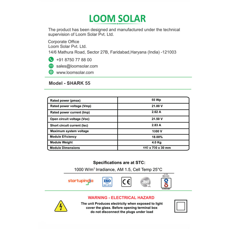 Loom Solar rooftop 55 watt - 12 volt Mono Perc