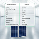 Loom Solar 20 Wp, 12 V PV Module for Small Battery Charging & DIY Projects