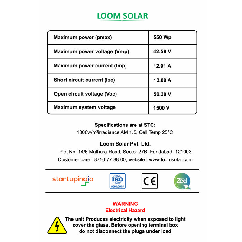 Loom Solar Panel - SHARK 550 - Mono Perc, 144 Cells, Half Cut DC power